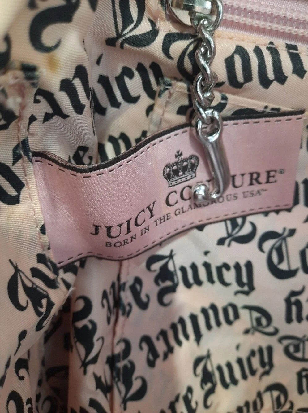 JUICY COUTURE Baby Bag Weekender Terry Velour Bib Duffle Crossbody Gray Pink Y2K